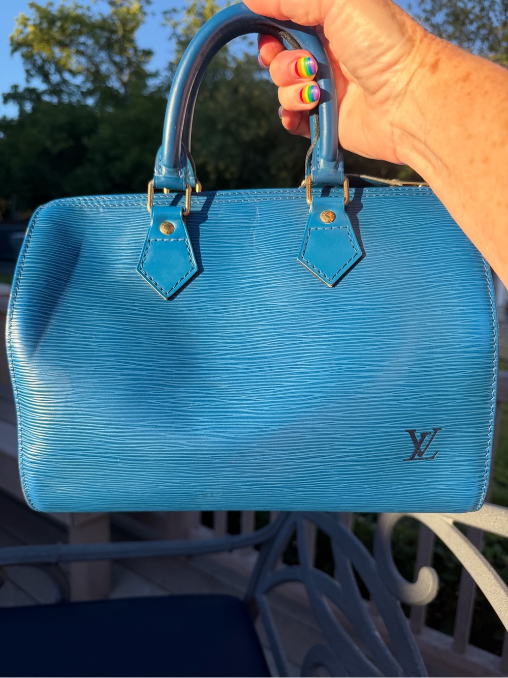 LOUIS VUITTON LV Logo Speedy 25 Travel Hand Bag Epi Leather Blue VI 0992 - Picture 13 of 14